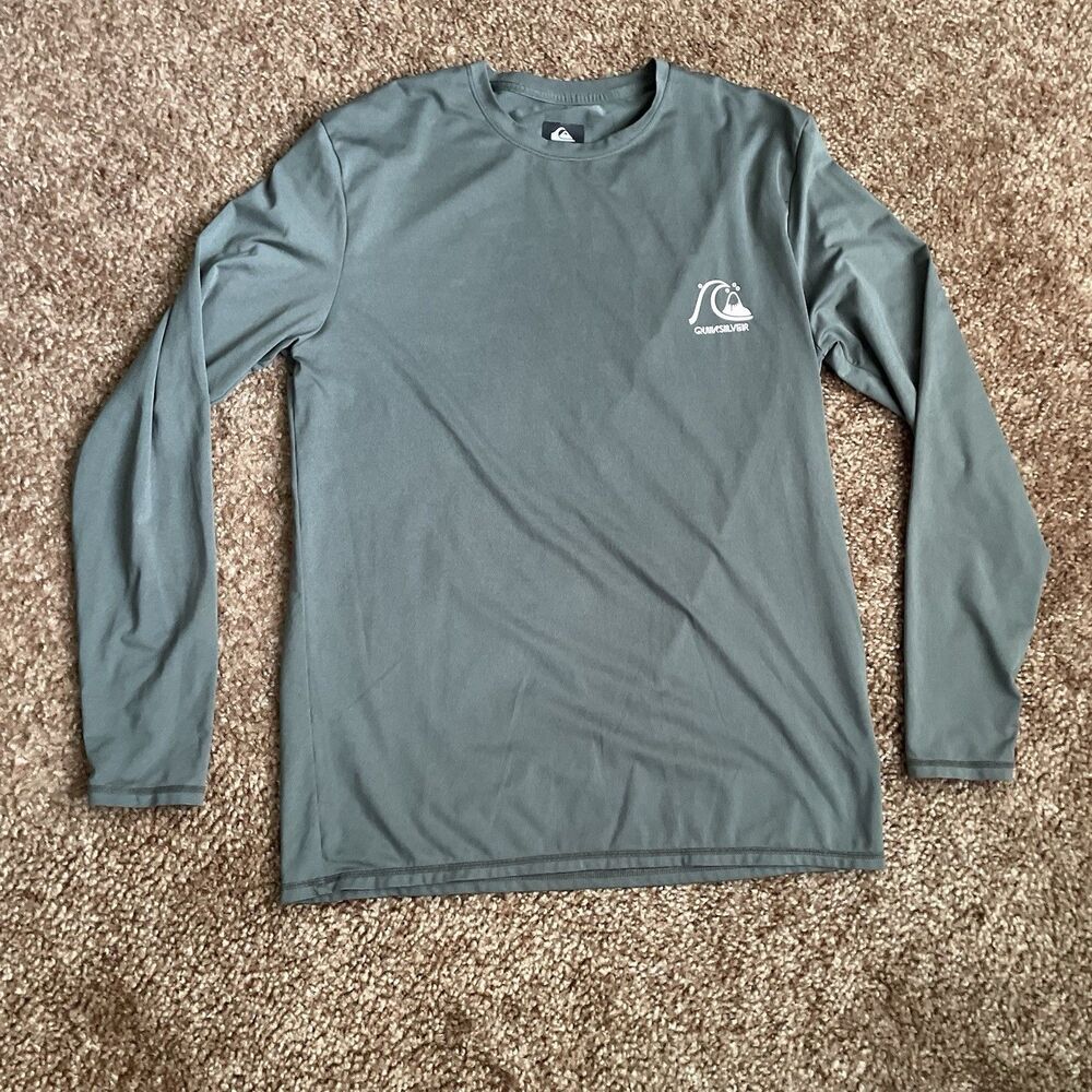 Quiksilver Shirt Mens Medium Green Long Sleeve Rash Guard UPF 50+ Surf Swim UV